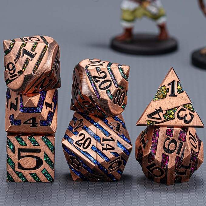 Metallic Glitter Stripes D&D, DND Metal Dice - Image 3