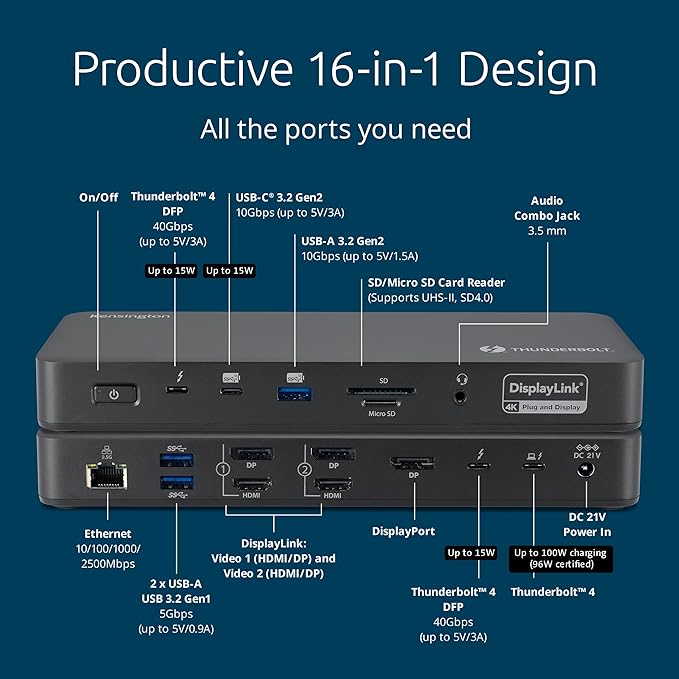 Kensington SD5910T DisplayLink Docking Station Thunderbolt 4, Quad 4K - Image 3