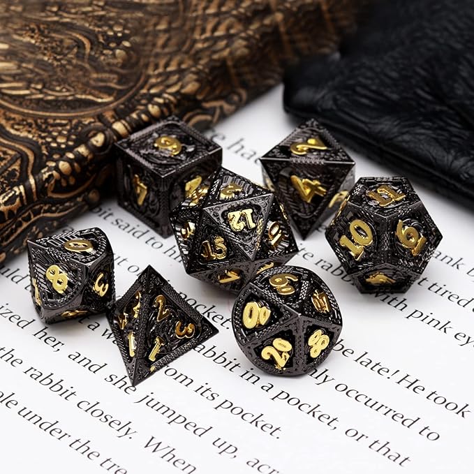 Haxtec Metal DND Dice Set Black Gold Metal D&D Dice - Image 4