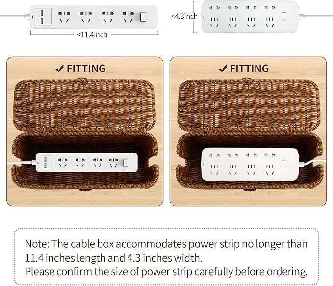 Cable Management Box, Desk Handwoven Rattan Cord Hider Organizer Box - Image 5