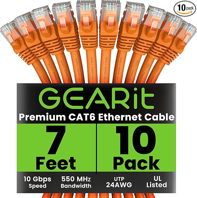 GearIT Cat 6 Ethernet Cable Cat6 Network Patch, Snagless Cord, Internet by GEARit