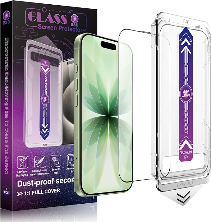 Screen Protector for iPhone 17, iPhone 16 Pro 6.3-Inch, 2 Pack, 9H Tempered by Unknown