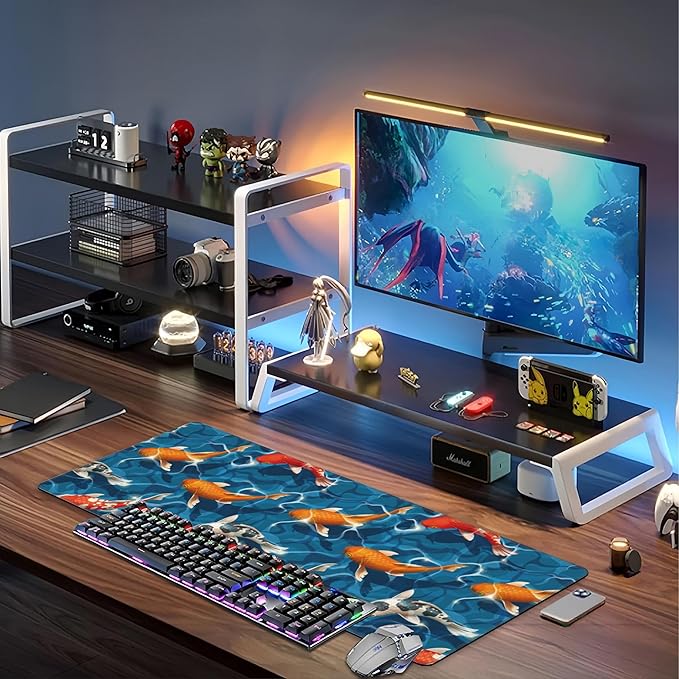 Koi Carps Desk Mat, Large Swimming Koi Fish Gaming Keyboard Mouse Pad, Non-Slip - Image 6