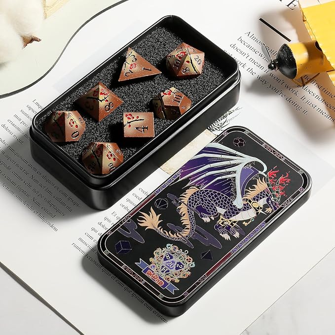 Metal Dice Set DND, DNDND 7 PCS Metallic Flowers D&D Dice - Image 6