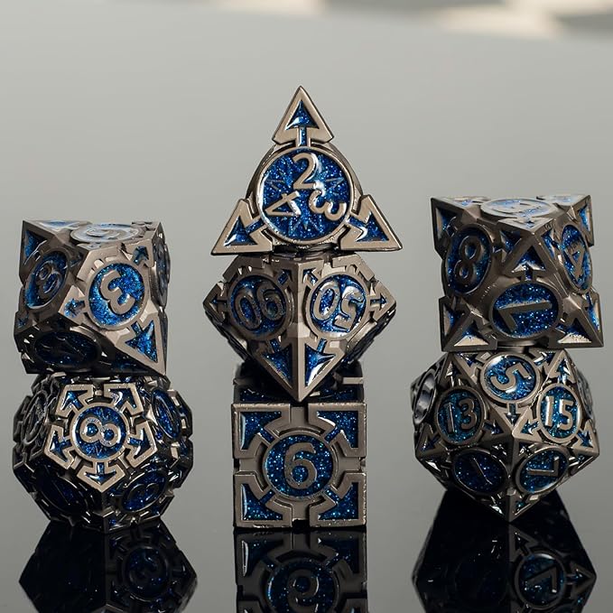 Blue Black Nickel Finish Heavy Metal DND Dice Set by Unknown