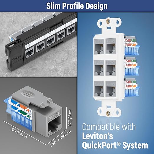 Everest 45° Angled RJ45 Cat5e Keystone Jacks 50-Pack in Gray - Image 7