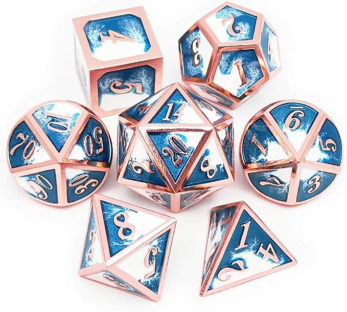 Haxtec Metal DND Dice Set Copper Blue White D&D Dice by HaxtecDice