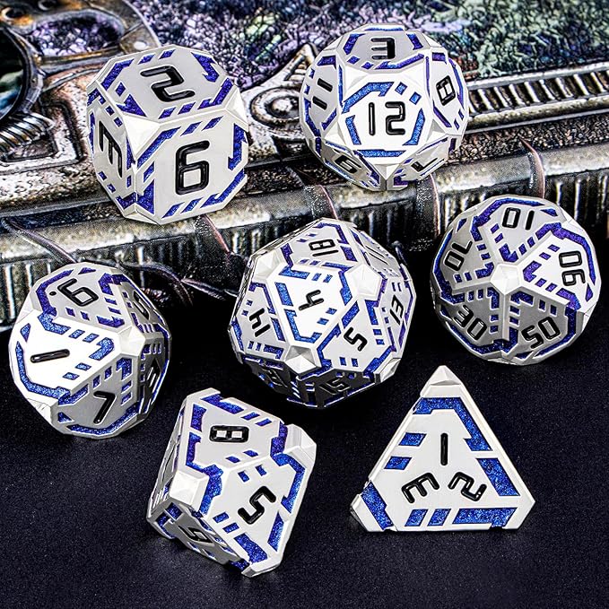 Metal DND Sci-fi Dice Set 7PCS Stripe Polyhedral Dice - Image 6