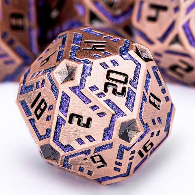 Metal DND Sci-fi Dice Set 7PCS Stripe Polyhedral Dice by OGCOPHEN
