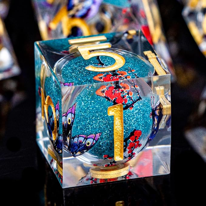 Butterfly DND Dice Blue Liquid Core Dice Set - Image 3