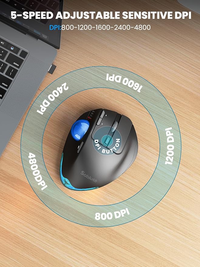 Wireless Trackball Mouse, Ergonomic Bluetooth Rechargeable Computer Mouse - Image 5