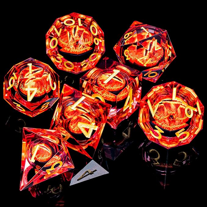 ARUOHHA DND Resin Dice Gazes Eye Dice Liquid Core Flaming RPG Sharp Edged Dice - Image 6