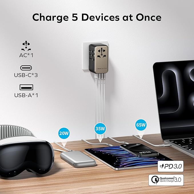 MOMAX Universal Travel Adapter, 170W GaN International Power Adapter, 2 USB-C 2 - Image 4