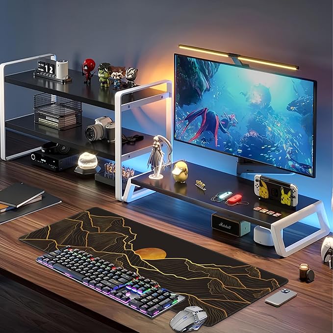 Golden Mountain and Moon Desk Mat, Large Luxury Gold Line Art Gaming Keyboard - Image 6