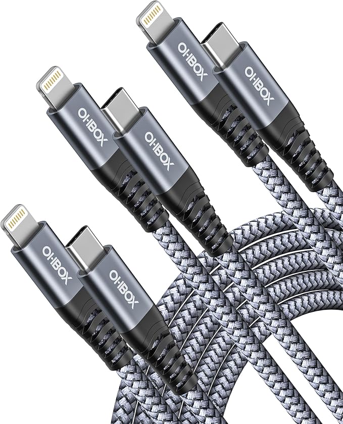 ohbox USB C to Lightning Cable 3Pack 6FT iPhone Fast Charger Cable USB-C iPhone by OHBOX