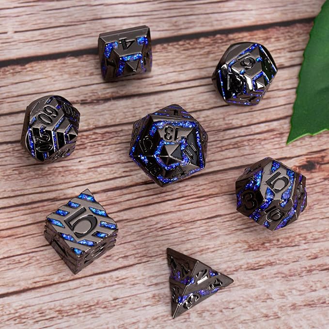 Metallic Glitter Stripes D&D Dice Set, RPG Metal Dice Set Dungeons and Dragons - Image 5