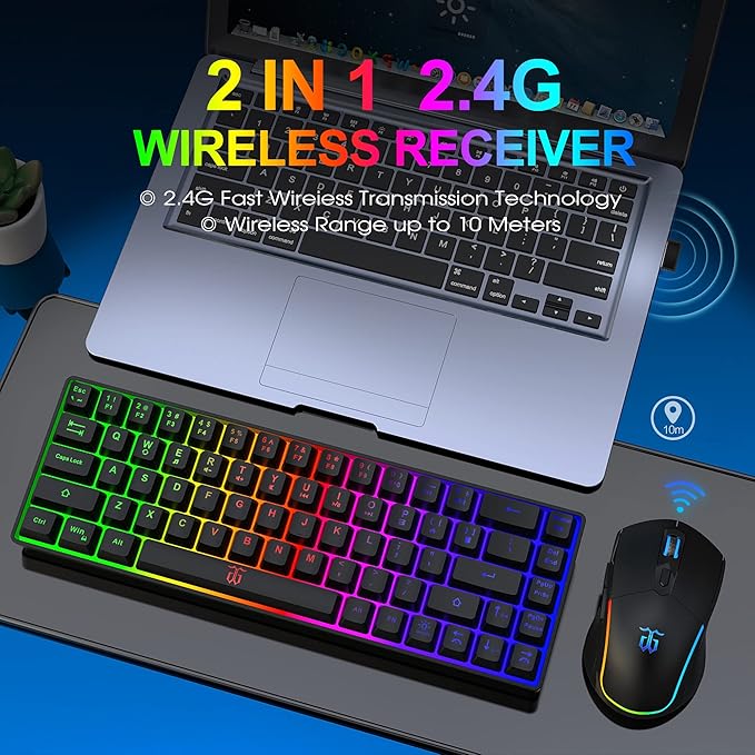 Snpurdiri 60% Wireless Gaming Keyboard and Mouse Combo, LED Backlit - Image 2