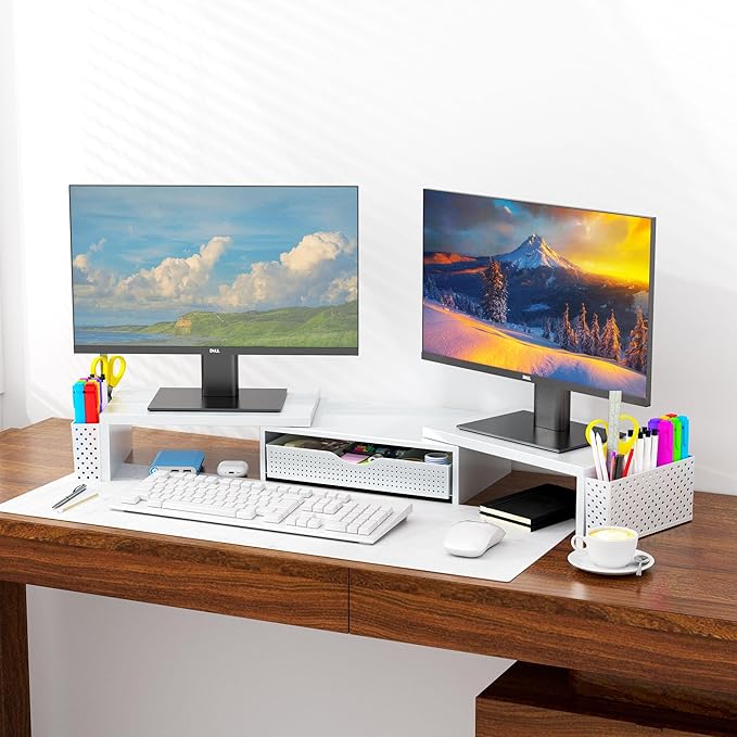 Spacrea Metal Desk Organizers and Accessories, Dual Monitor Stand Riser - Image 2