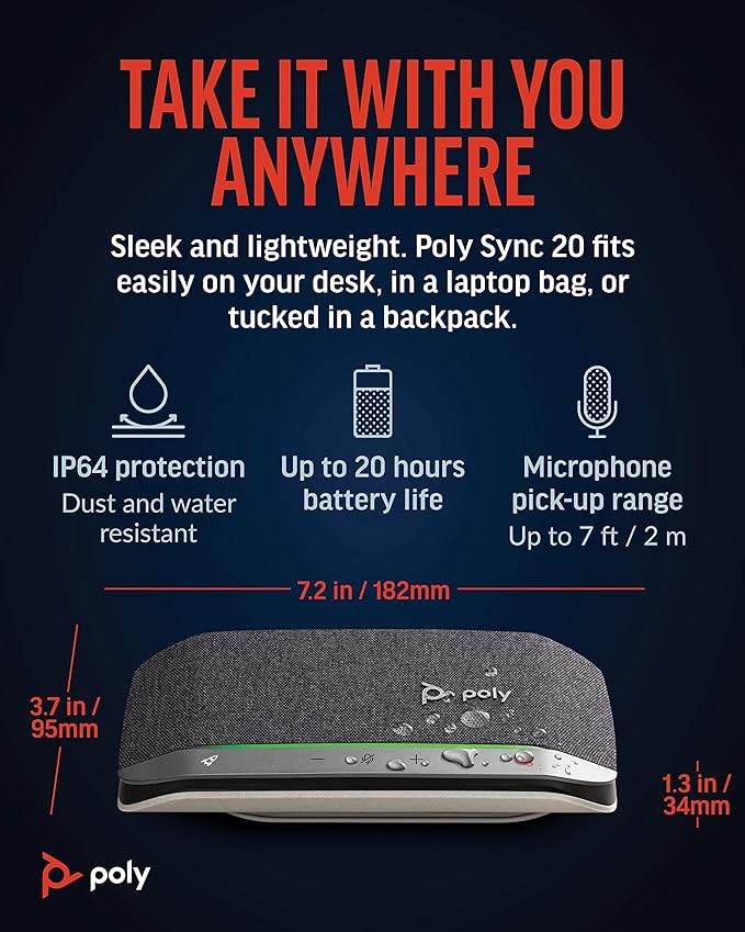 Poly Sync 20 USB-A Personal Portable Smart Speakerphone - Image 7
