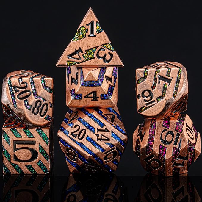 Metallic Glitter Stripes D&D, DND Metal Dice - Image 2