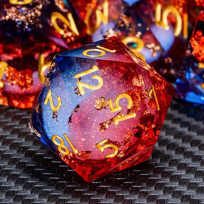 ARUOHHA Liquid Core DND Dice Set, RPG Golden Numbers Blue Red Dungeons - Image 3