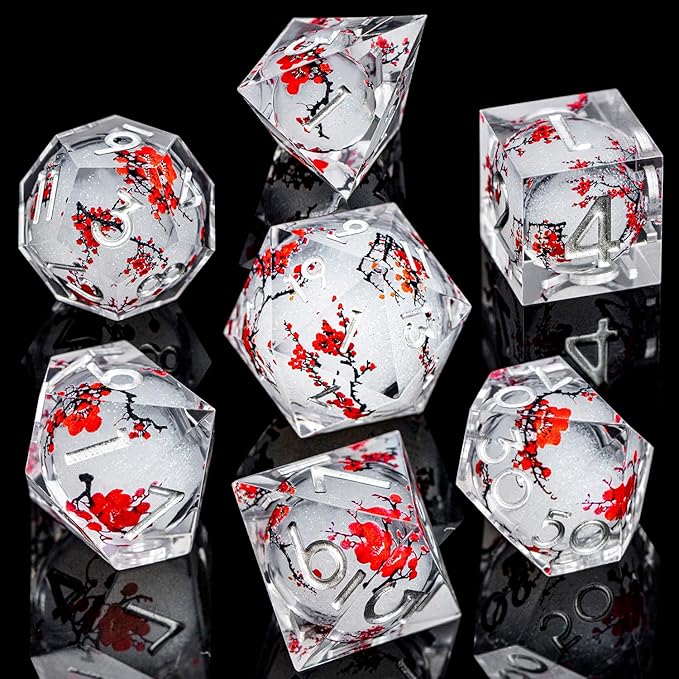 ARUOHHA DND Resin Dice Plum Blossom Liquid Core White Sharp Edge Dragons - Image 2