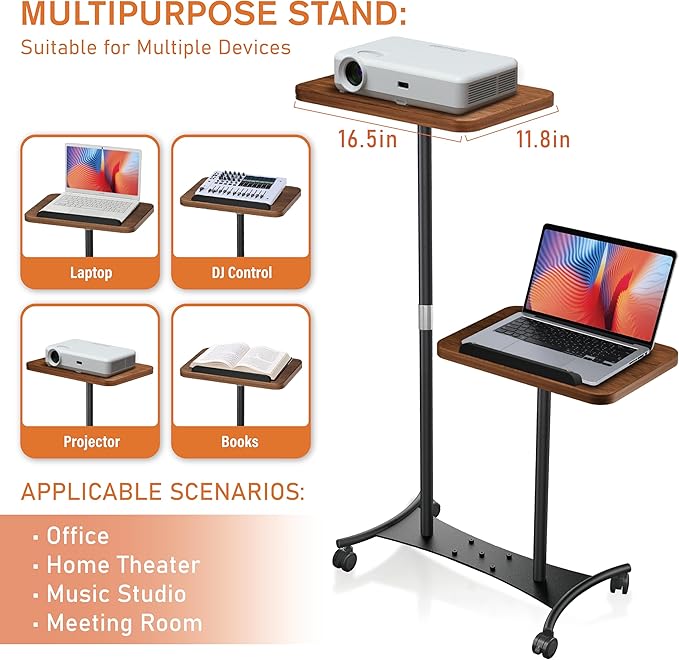 2 Shelves Projector Stand, Mobile Laptop Cart on Wheels Projector Stand - Image 4