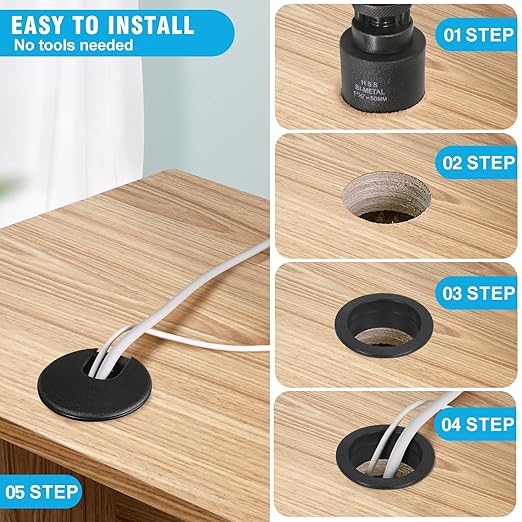 2" Black Desk Grommet with Bi-Metal Hole Saw, JTemgle Plastic Cable Hole Cover - Image 6
