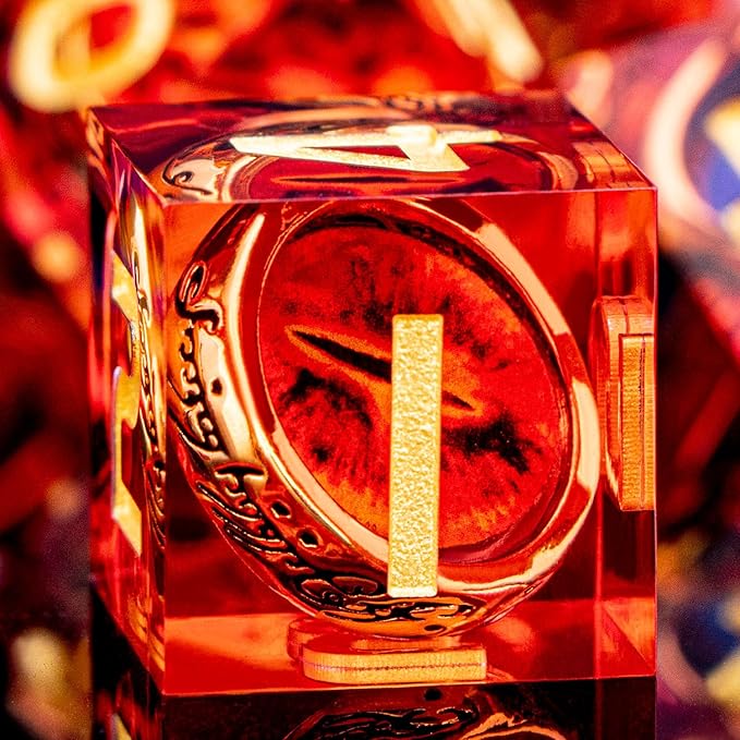 Magic Golden Ring DND Dice Set Sharp Edge Red Gaze Eye Resin Dice by ORIFANTOU