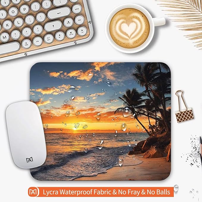 Square Mouse Pad Beach Sunset, Personalized Premium-Textured Custom Mouse Mat - Image 3