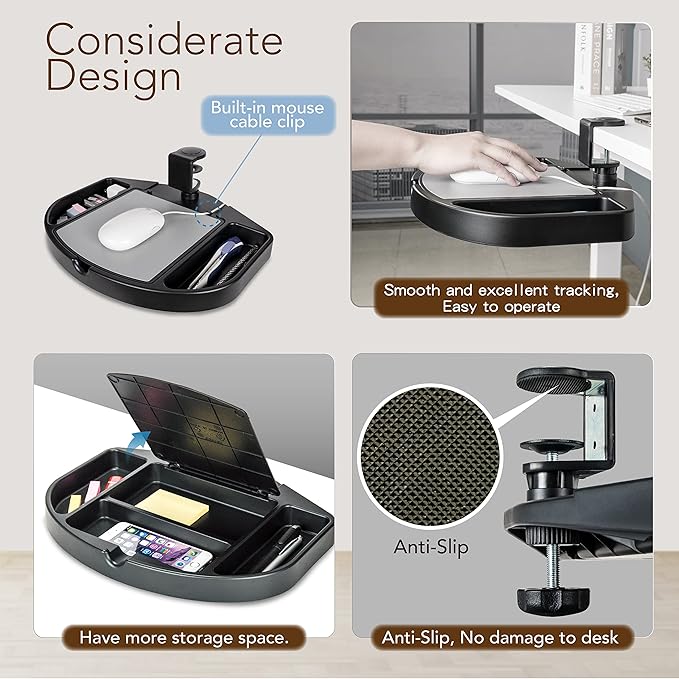 EHO Clamp-On Desk Organizer, Mouse Pad Storage, Spill-Proof, Under Desk Storage - Image 5