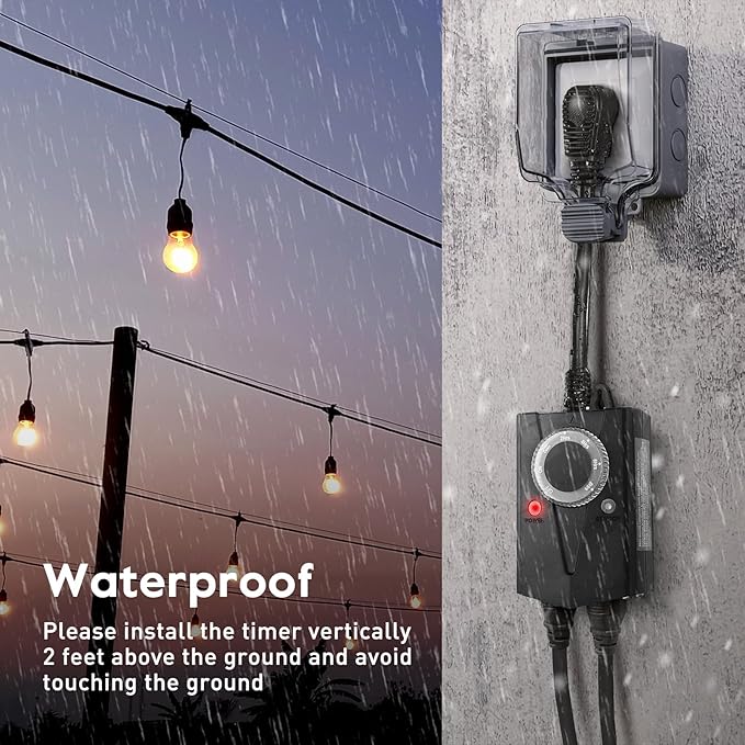 Brightown Outdoor Light Sensor Timer Waterproof, Mechanical Plug in Timer Switch - Image 4