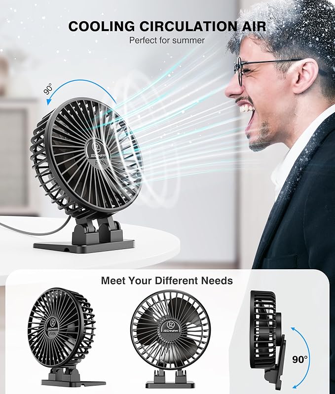 JZCreater USB Desk Fan, Mini Portable, 3 Speeds Desktop Table Cooling, Plug in - Image 4