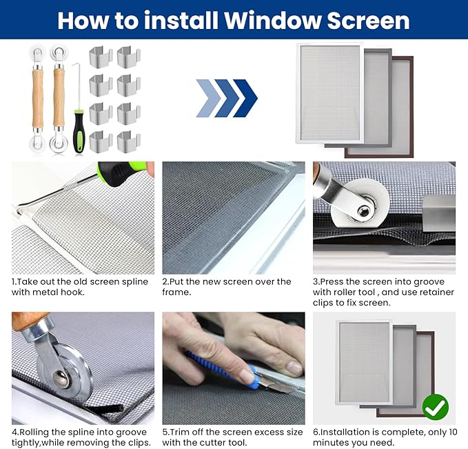 4 in 1 Screen Repair Kit, Screen Roller Tool Kit Inlcuded Metal/Nylon Screen - Image 6