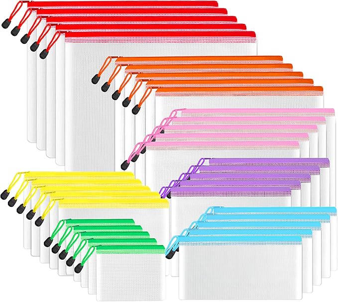 SUNEE Multisize Plastic Zipper Pouches, Water-Resistant Zip Bag by SUNEE