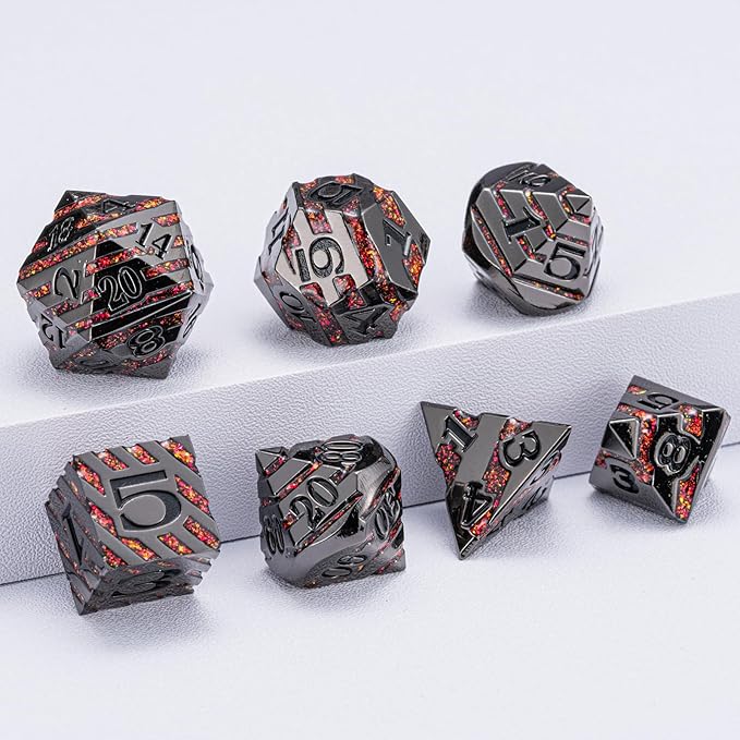 Metal Dice Set DND, Metallic Glitter Stripes D&D Dice Set - Image 5