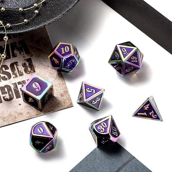 Purple Metal Dice Set D&D, DNDND 7 Die Enamel Polyhedral DND Dice Set - Image 6