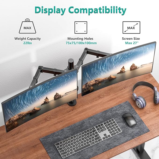 WALI Dual Monitor Stand for 13-27 inch Screens, Dual Monitor Mounts for 2 - Image 2