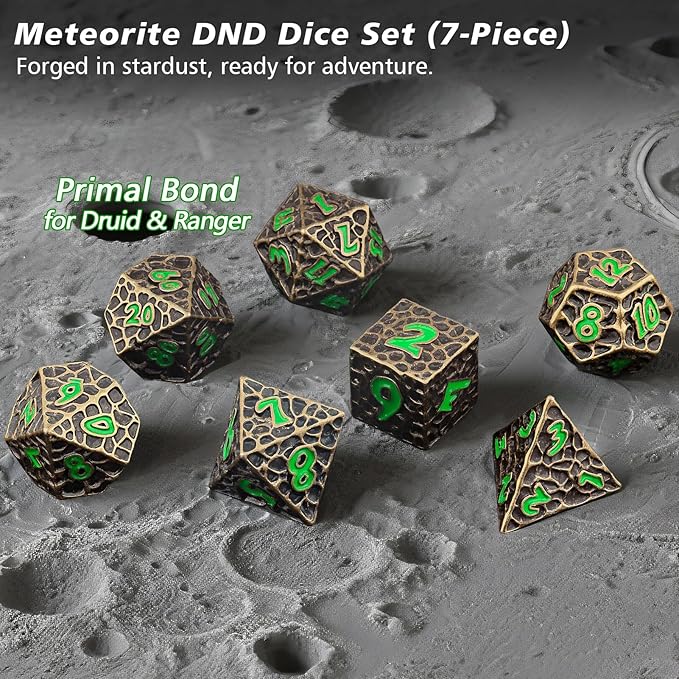 PJOY Metal Dice Set D&D for Dungeons and Dragons Green Metal Druid DND Dice - Image 3