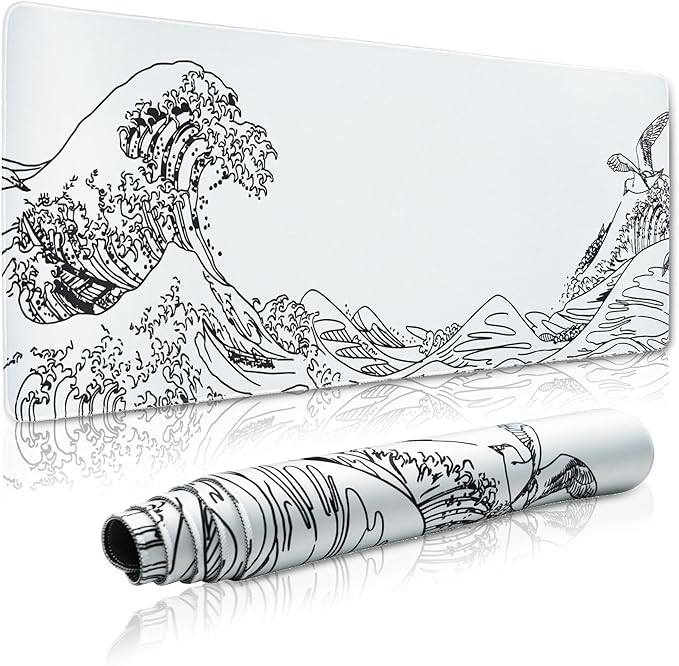 Large Gaming Mouse Pad for Desk, Kanagawa XXL Mouse Pad 35.4x15.7 Inch by GMKWTL
