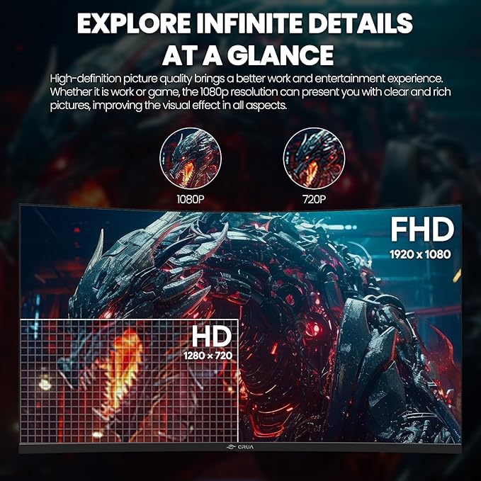 CRUA 32Inch Curved Gaming Monitor, FHD VA Screen 165Hz/200Hz, 1800R VA Screen - Image 5