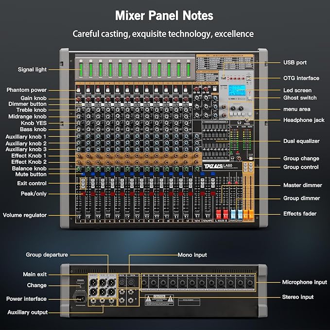 Professional Audio Mixer, 12 Channel Sound Board Mixing Console, Dual DSP - Image 8