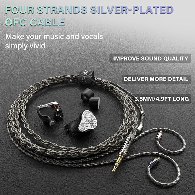 BASN Bmaster5 in Ear Monitors, 1DLC Diaphragm+4BA 5 Drivers IEM Earphones - Image 4