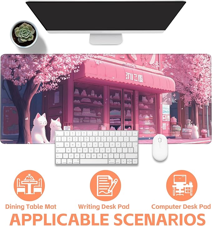 Mouse Pad Large Cake Shop and White Cats Non-Slip Gaming Desk Mat - Image 4