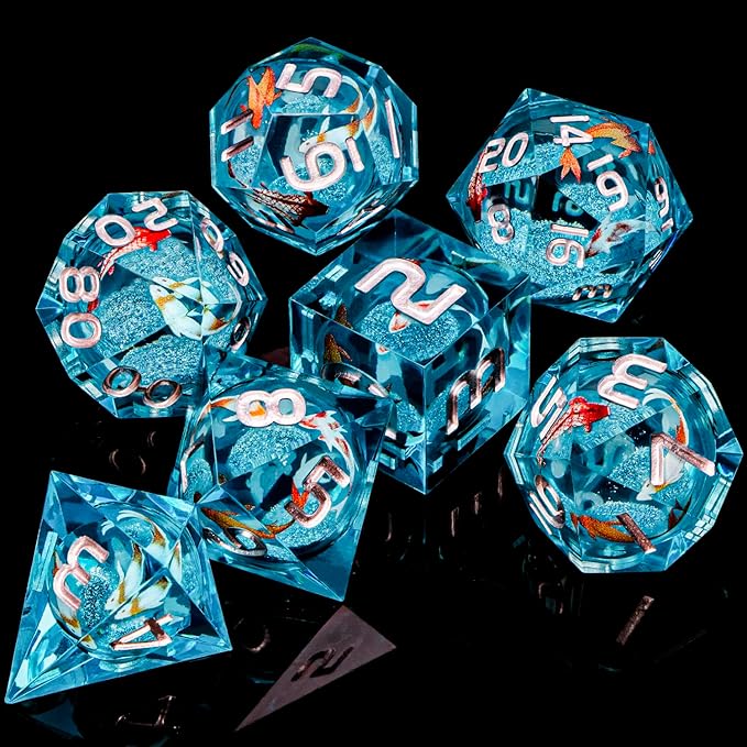ARUOHHA Liquid Core DND Dice Set, Handmade RPG Koi Fish Dungeons Polyhedral - Image 6