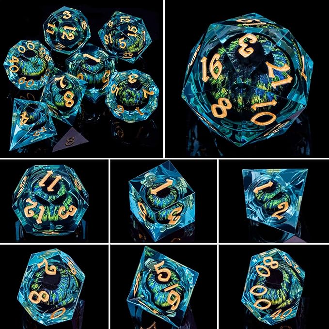 ARUOHHA DND Resin Dice Dragon Eye Dice Liquid Core Red Sharp Edged Dice Set - Image 5