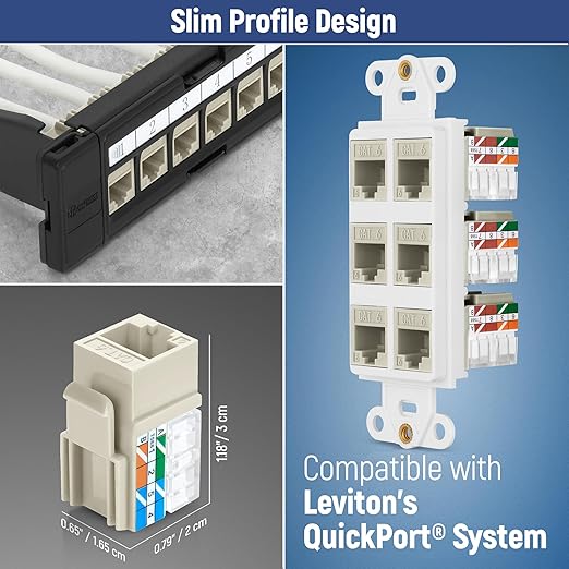 Everest 90° Angled RJ45 Cat6 Keystone Jacks 50-Pack in Light Almond | Slim - Image 6