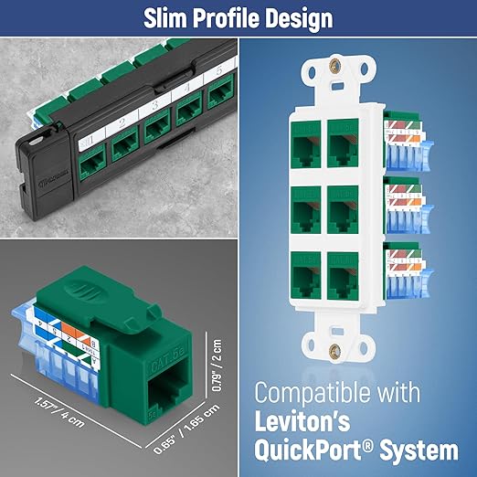 Everest 45° Angled RJ45 Cat5e Keystone Jacks 10-Pack in Green - Image 7