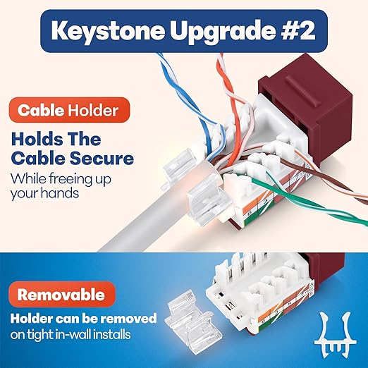 Everest 45° Angled RJ45 Cat6A Keystone Jacks 50-Pack in Red - Image 4