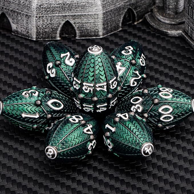 ARUOHHA DND Metal Dice Black Green Dragon Egg Dice - Image 4